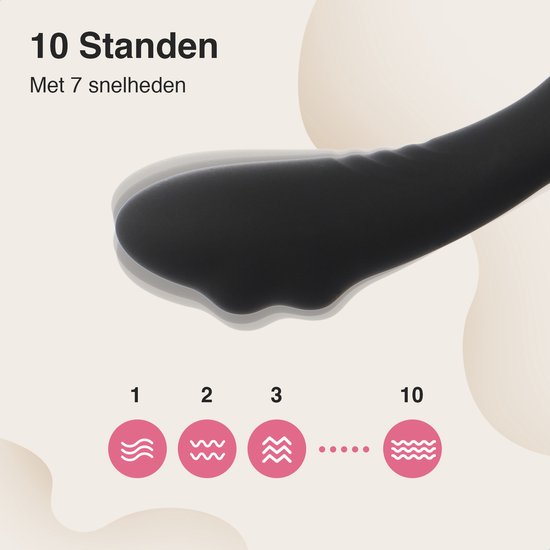 Zwart speeltje in 10 standen met 7 snelheden, tonend de verschillende vibratieniveaus.