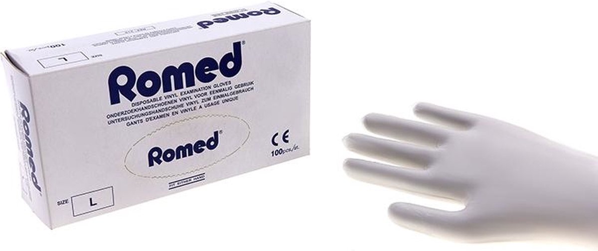 Goedkoopste Romed vinyl handschoenen gepoederd 100 stuks XL Romed