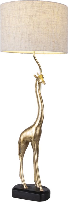HAES DECO - Tafellamp - City Jungle - Goudkleurige Giraf, Formaat Ø 30x85 cm - Beige / Goudkleurig Polyresin - Bureaulamp, Sfeerlamp