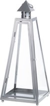 Zilveren tuin lantaarn/windlicht van ijzer 21,8 x 21,8 x 54,3 cm - Tuinverlichting - Kaarsenhouders - Lantaarns