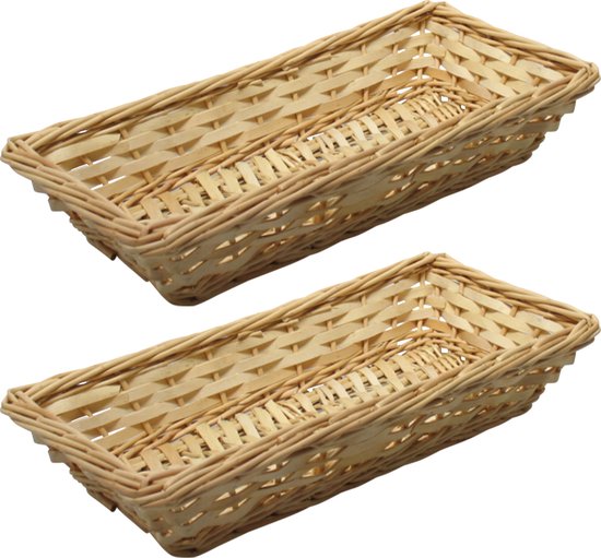 Broodmandje/stokbrood mandje - 2x - rotan/riet - 17 x 37 x 7 cm - Serveermandjes voor broodjes