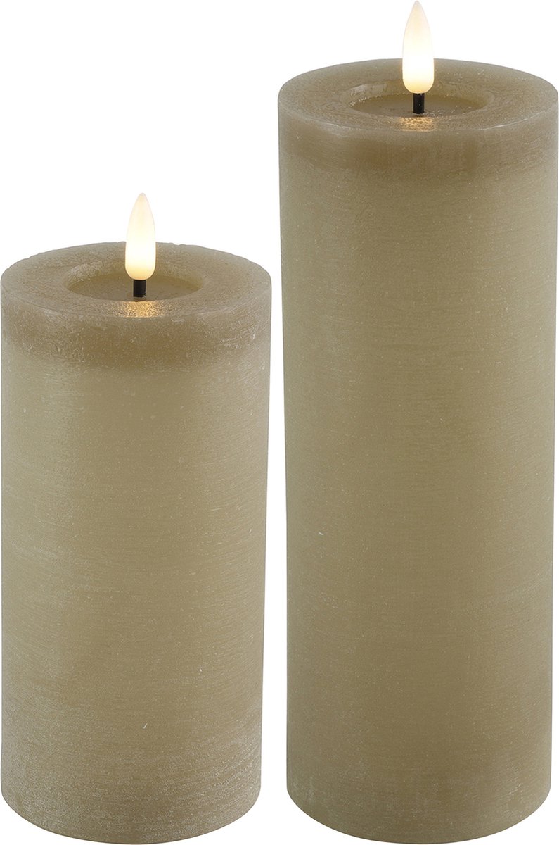 Countryfield LED kaarsen/stompkaarsen - set 2x - beige - H12,5 en H15 cm - timer - warm wit