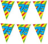 Paperdreams verjaardag 75 jaar thema vlaggetjes - 2x - feestversiering - 10m - folie - dubbelzijdig