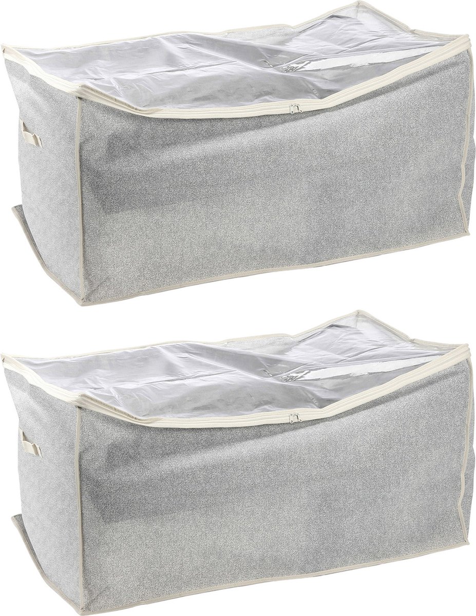MSV opbergtas/beschermhoes beddengoed/kleding - 2x - grijs - polyester - 91 x 53 x 47 cm