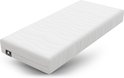 Witte matras met golvend gestikt patroon en een klein zwart logo aan de zijkant.