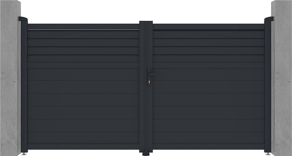 Vente-unique Elektrische draaipoort van aluminium - L.305 x H.166 cm - Antraciet - VIAZO
