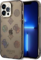 Guess 4G Peony Glitter Back Case - Geschikt voor Apple iPhone 14 Pro Max (6.7") - Zwart