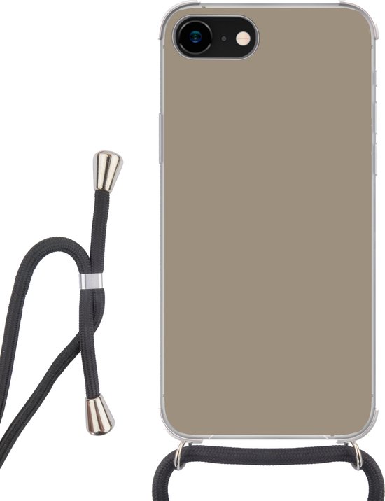 Telefoonkoord - Telefoonketting - Telefoonhoesje Geschikt voor iPhone SE 2020 - Interieur - Kleuren - Beige - Siliconen - Crossbody - Telefoonhoesje met koord Telefoonhoesje