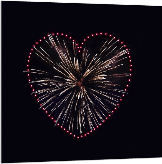Acrylglas - Vuurwerkpijl in Hart van Rode Lampjes - 100x100 cm Foto op Acrylglas (Met Ophangsysteem)