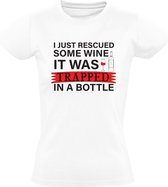 I just rescued some wine it was trapped in a bottle Dames T-shirt - wijn - fles - drank - drinken - zuipen - glas
