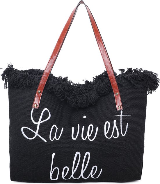 Ines Delaure - Strandtas/shopper - La Vie est Belle - zwart