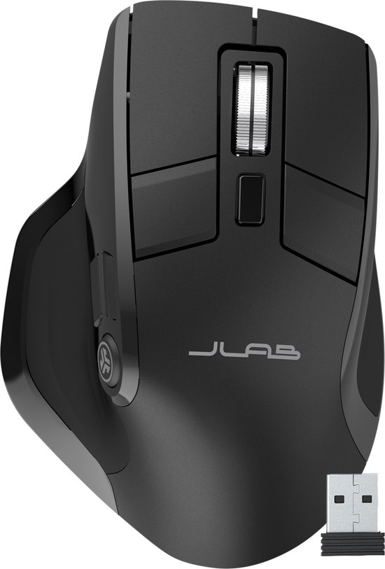 JLab Epic Computermuis – Bluetooth Muis Draadloos - Ergonomische Muis Rechtshandig – USB C Oplaadbaar - Verbindt 3 devices tegelijkertijd – Stille Clicks – Infinity Scroll – 4 Maanden Batterijduur – Draadloze Dongle