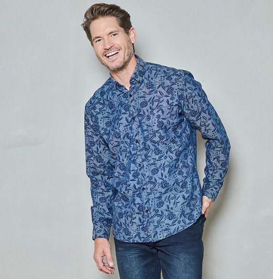 Chemise homme chambray fleuri | Blue Pure