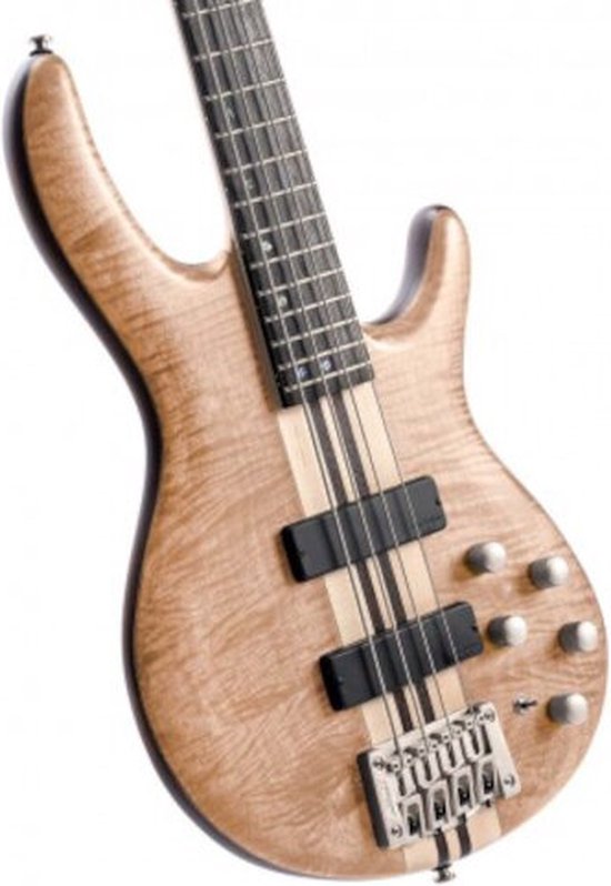 Lichtbruine basgitaar met esdoornhouten body en donkere body.