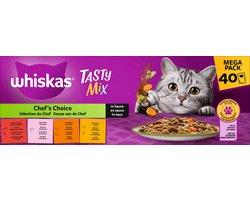 Whiskas Katten Natvoer Chef's Choice in Sauce, Tasty Mix Multipack (40x85 g), 3,4 kg