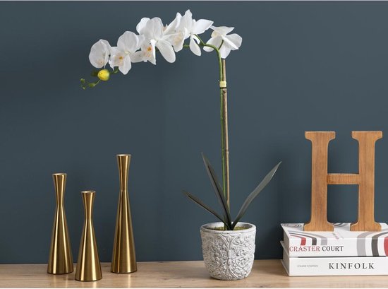 botle Kunstorchidee cascade boeket wit in pot antraciet H 110 cm thuiskantoor woondecoratie, kunstplant orchidee kunstbloemen, kunstorchidee in pot