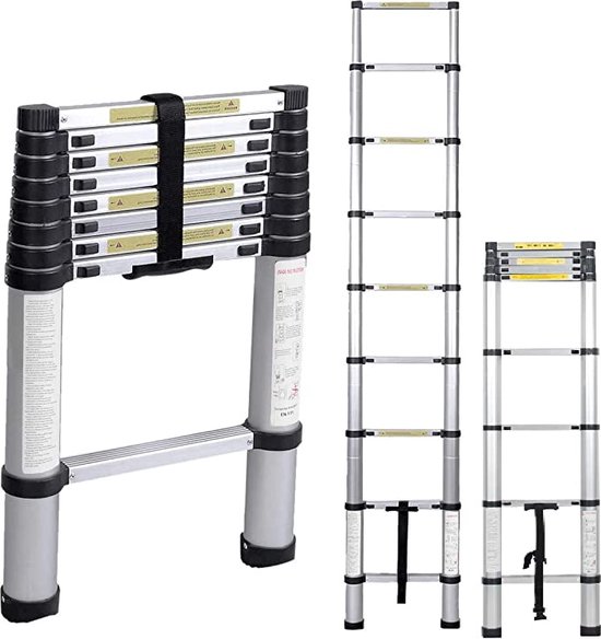 aluminium telescopische ladder, inklapbaar, uittrekbare ladder met  stabilisator,... | bol.com