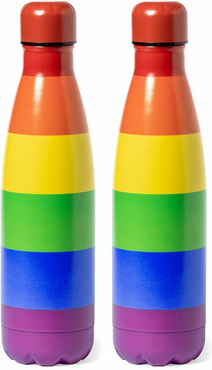 RVS waterfles/drinkfles/bidon/sportfles - 2x - regenboog kleuren - schroefdop - 790 ml