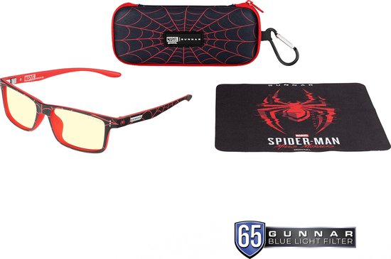 Foto: Gunnar gaming en computerbril kinder model cruz leeftijd 8 12 montuur spider man miles morales glas tint amber blokkeert 65 blauw licht 100 uv gepatenteerde blauw licht filterende glazen natural focus 0 0 diopter