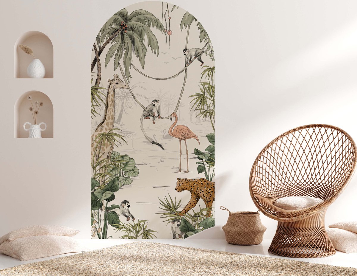 ZELFKLEVENDE BEHANG BOOG STICKER - JUNGLE JAZZ OFF WHITE