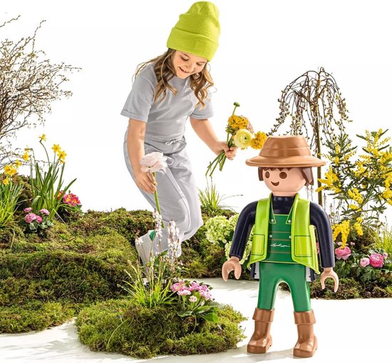 Statue De Jardin Playmobil Lutin De Noël XXL - 68,5 Cm, Plastique Coloré, Pièces Mobiles, Décoration Festive