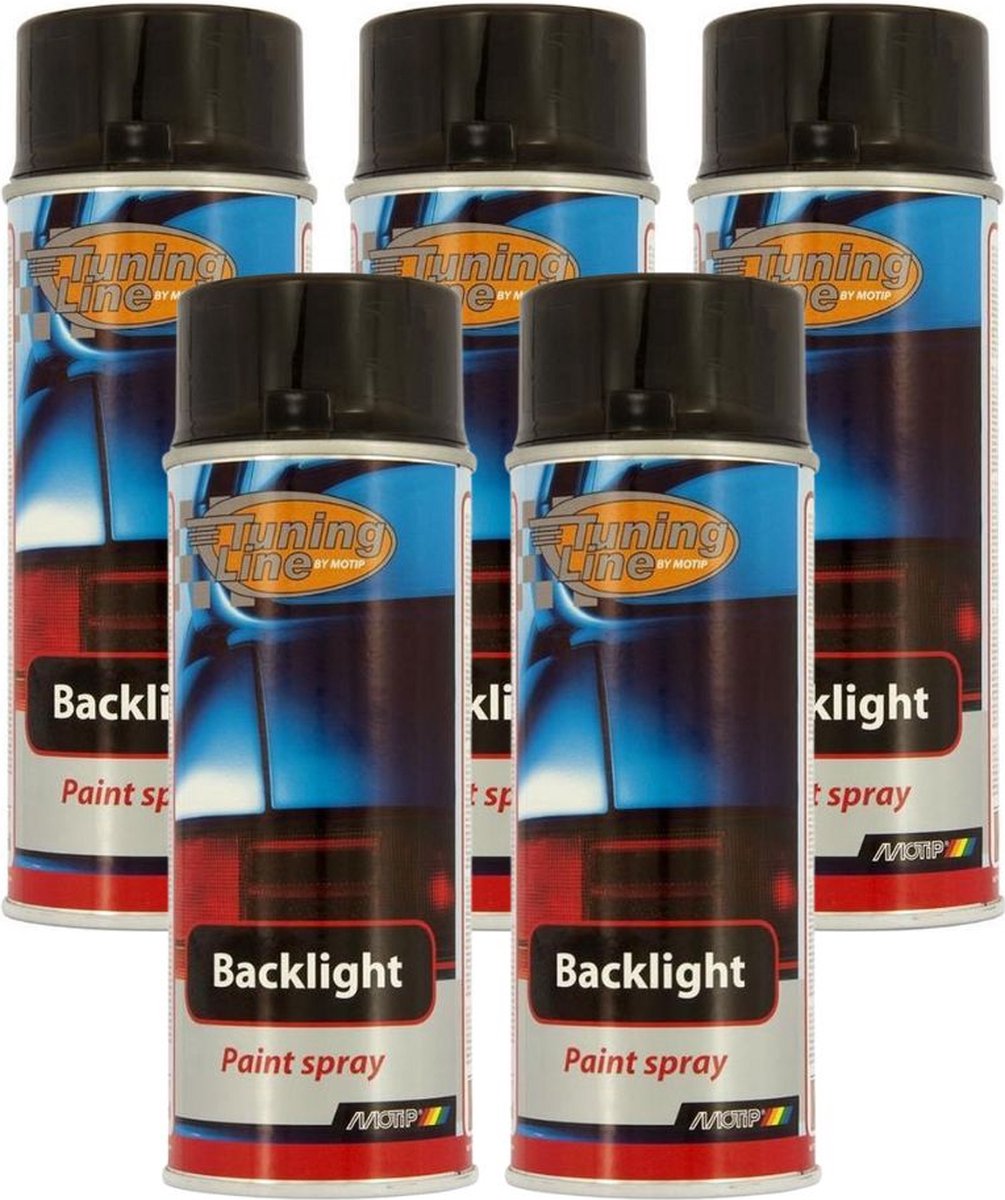 Voordeelverpakking: MoTip Backlight Transparant Spray Spuitbus Zwart 400ml - 5 stuks