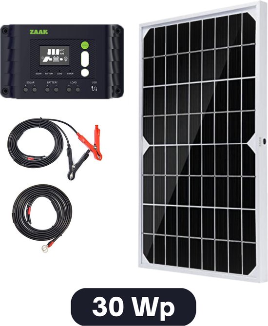 ZAAK. Topsolar 30Wp 12 Volt zonnepanelen compleet pakket Plug and