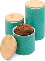 Bocaux de conservation en céramique avec couvercle en turquoise lot de 3 - hermétiques - modernes et décoratifs - passent au lave-vaisselle - pour café, thé, céréales