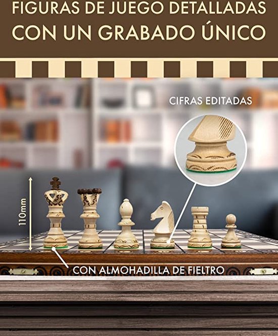 Thumbnail van een extra afbeelding van het spel Schaakbord \ Chess figures and chessboard made of wood - Houten schaakspel, draagbaar houten schaakbord Handgemaakt schaakbordspel voor familiefeestactiviteiten 52 x 52 cm