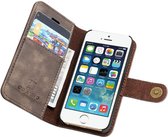 Apple iPhone 5/5s/SE Echt Leren Portemonnee Hoesje Coffee