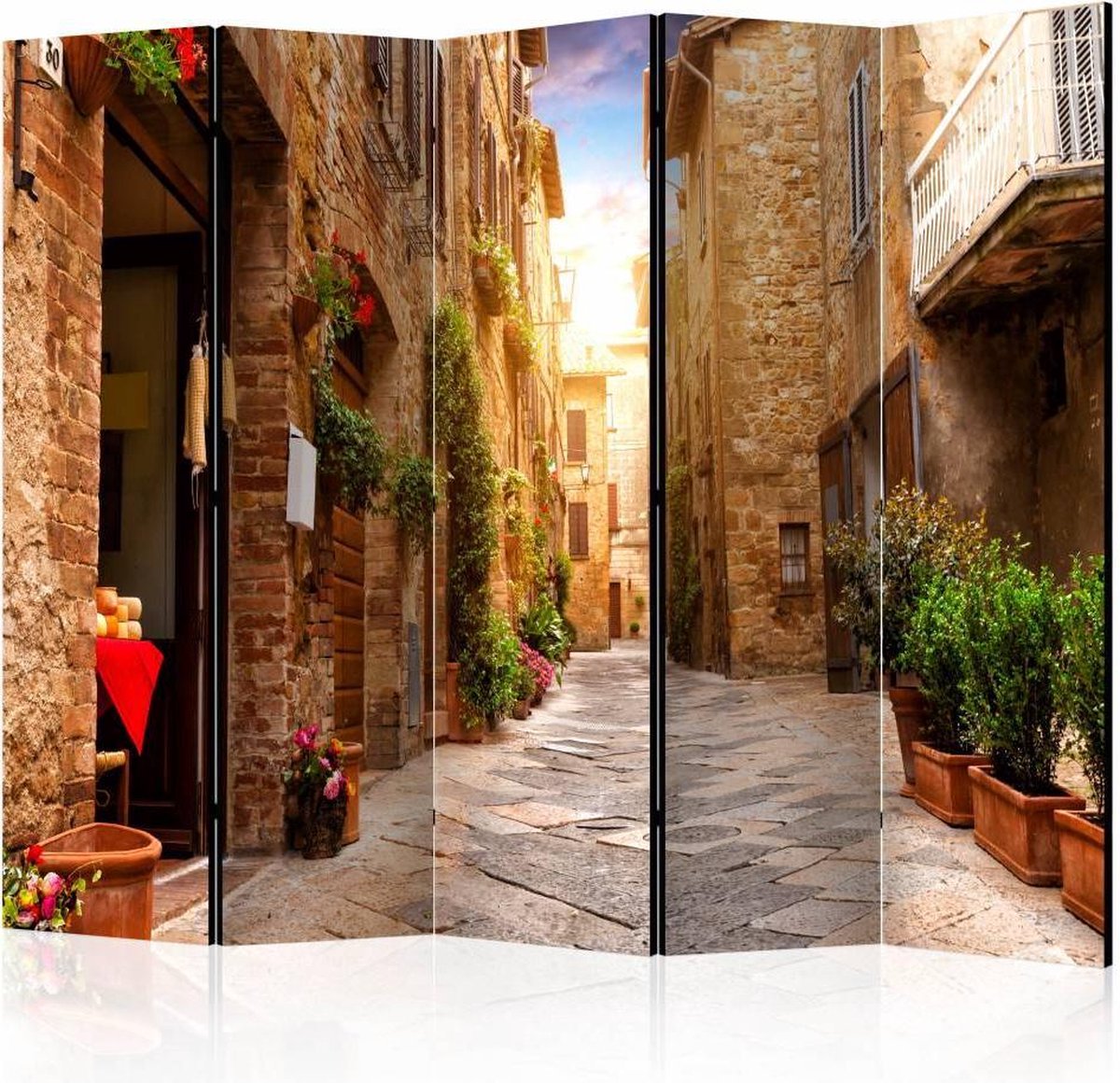 Vouwscherm / Kamerscherm - Straatje in Toscane 225x172cm , gemonteerd geleverd, dubbelzijdig geprint