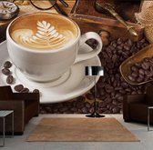 Fotobehang - Koffie met patroon , bruin wit