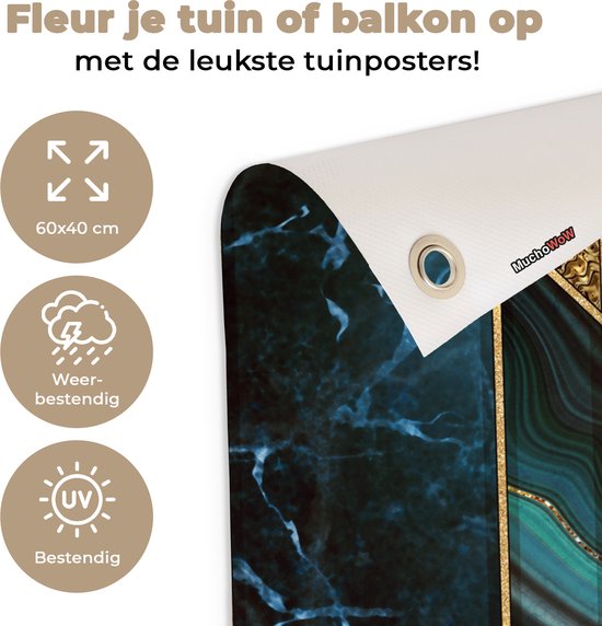 Tuinposter 60x40 cm - Tuindecoratie Marmer - Mozaïek - Goud - Poster voor in de tuin - Buiten decoratie - Schutting tuinschilderij - Tuindoek muurdecoratie - Wanddecoratie balkondoek