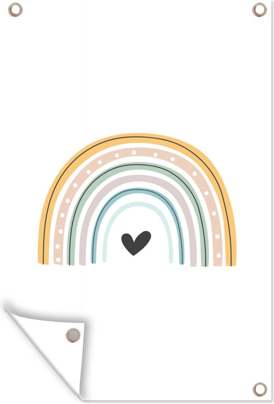 Décoration de jardin Arc-en-ciel - Coeur - Pois - Pastel - Enfants - 40x60 cm - Poster jardin - Toile jardin - Poster extérieur
