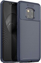 Huawei Mate 20 Pro Siliconen Carbon Hoesje Blauw