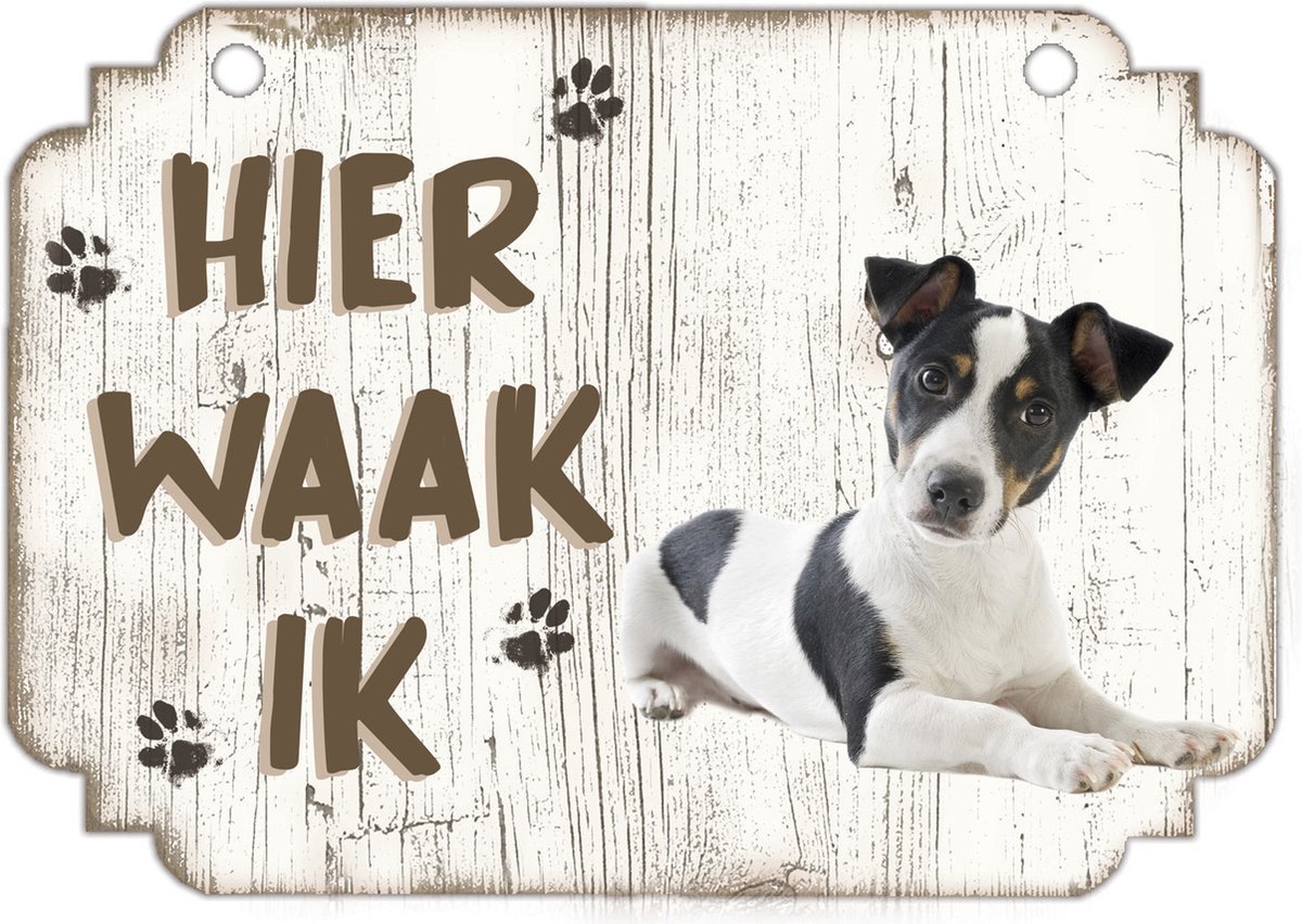 Bol.com Hier Waak Ik: Jack Russel | Waakbord | Spreukenbord | Hondenras | Hond | Betreden op eigen risico | Pas Op Voor De Hond ... aanbieding