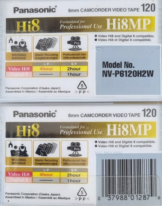 Panasonic duoverpakking Hi8 90 minuten MP cassettes Hi8 tapes for professional use