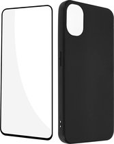 Geschikt voor Nothing Phone 1 zwarte gel siliconen hoes en 9H zwarte omtrek gehard glas