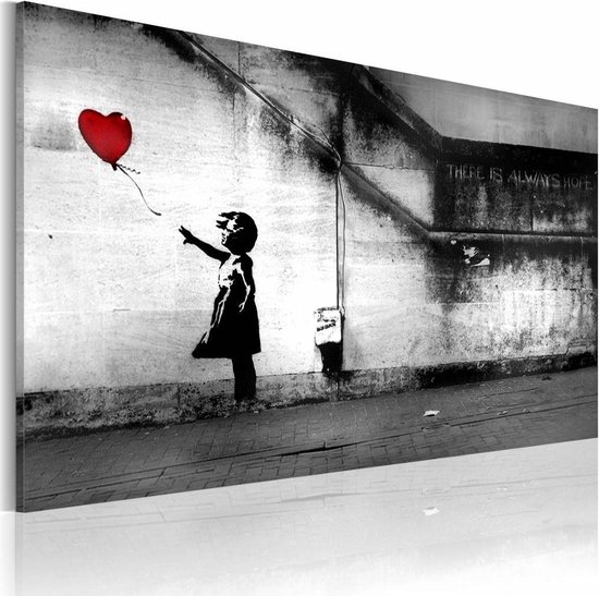 Peinture - Banksy - Fille au Ballon, Zwart- Wit 60x40cm, décoration murale,  impression... | bol