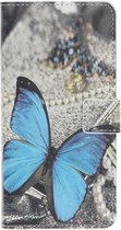 Samsung Galaxy A40 Portemonnee Hoesje met Print Blauw Vlinder