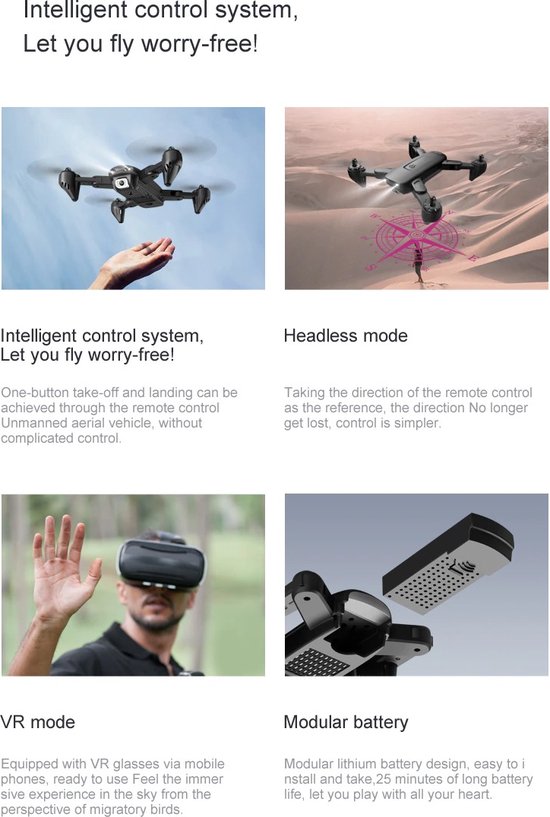 LUXWALLET SG Starter - 30Km/h - HD Camera - 1.3 Megapixel 960P - Geen vliegbewijs - FPV - Drone - Quadcopter - Beginner Drone - RC + 2x Accu