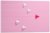 PVC Schuimplaat - Competitieve Origami Vliegtuigjes tegen Roze Achtergrond - 60x40 cm Foto op PVC Schuimplaat (Met Ophangsysteem)