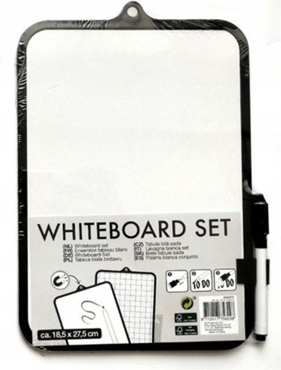 Dubbelzijdige mini Whiteboard met pen en magneet MATTHEW - Uitwisbaarbord - Weekplanner - School - Zwart / Wit - 18,4 x 27,5