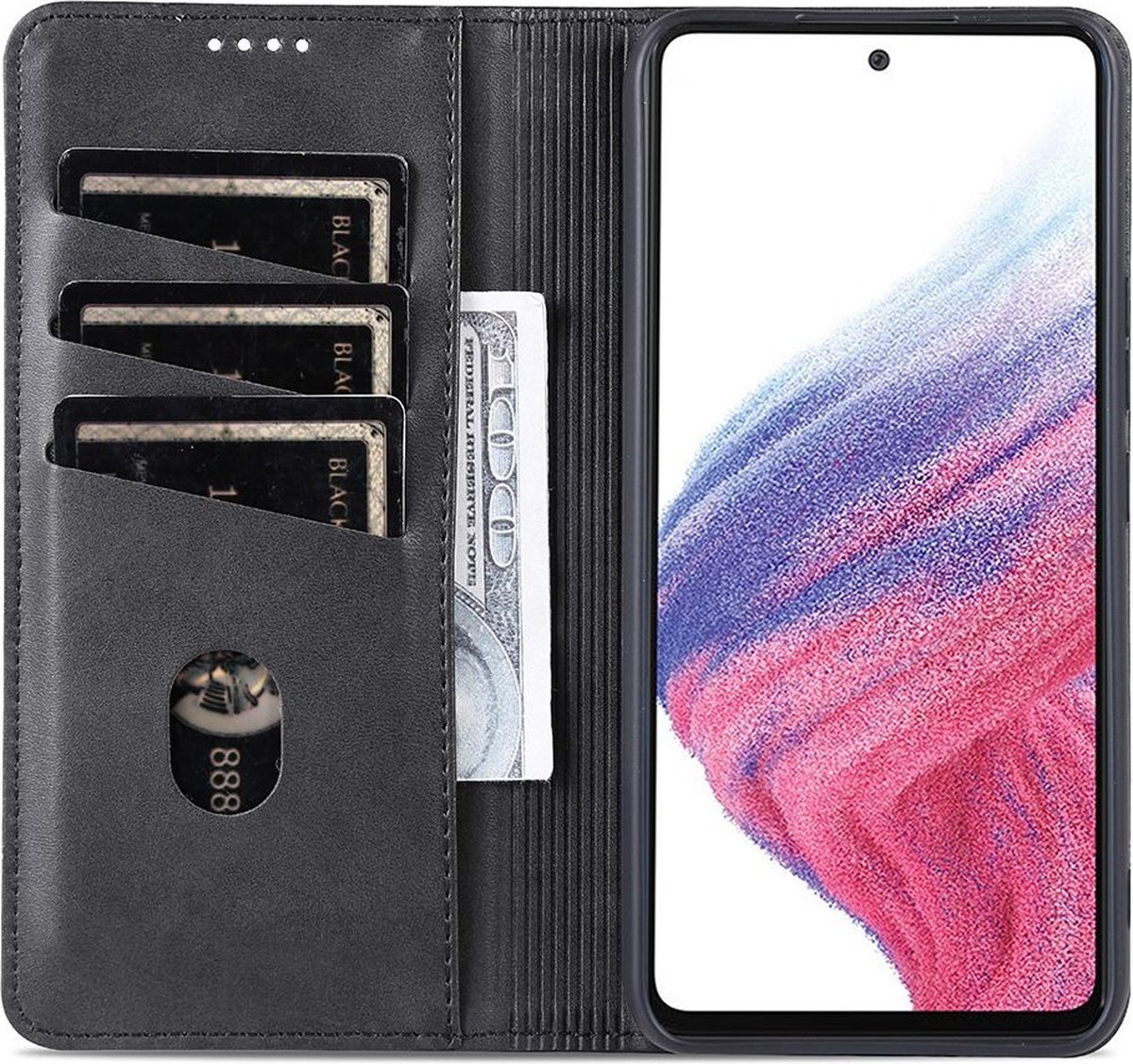 Geschikt voor AZNS Samsung Galaxy A54 Wallet Book Case Hoesje Kunstleer Zwart