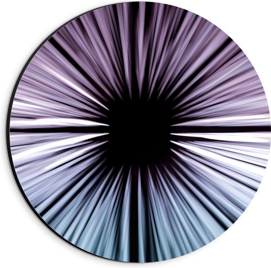 Dibond Muurcirkel - Abstracte Strepen in Paars en Blauw tegen Zwart Doek - 20x20 cm Foto op Aluminium Muurcirkel (met ophangsysteem)