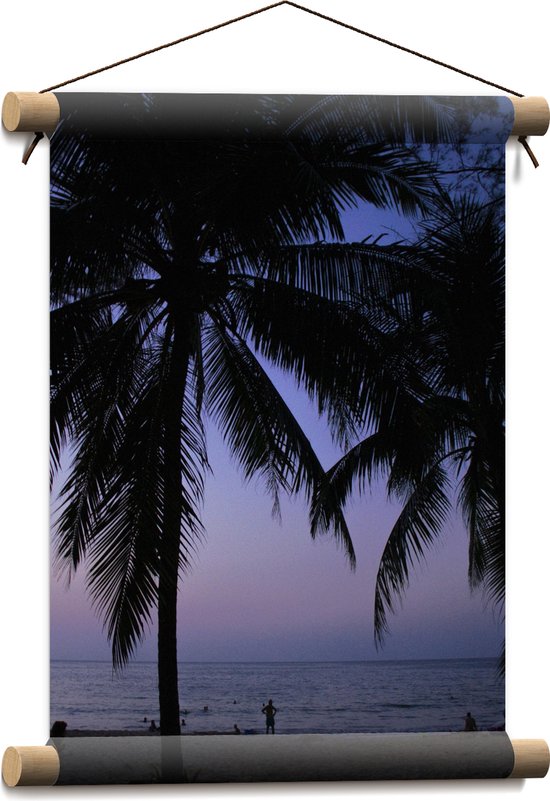 WallClassics - Textielposter - Silhouet van Palmbomen tegen de Avond op het Strand - 30x40 cm Foto op Textiel