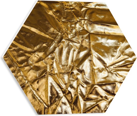 PVC Schuimplaat Hexagon - Gekreukelde Gouden Stof - 40x34.8 cm Foto op Hexagon (Met Ophangsysteem)