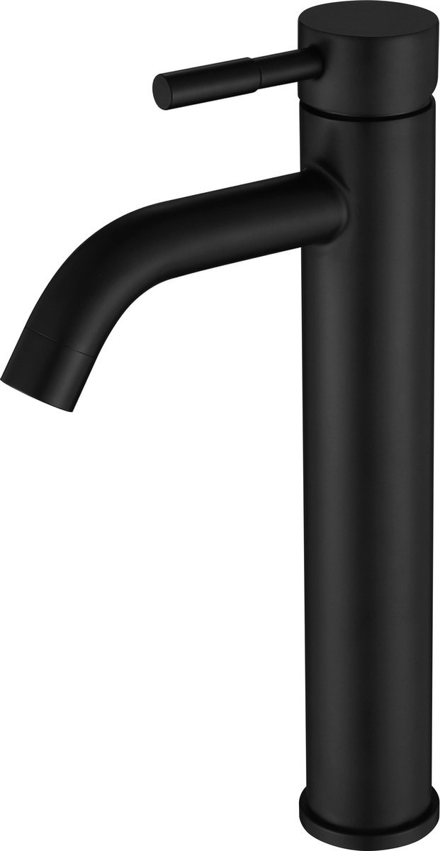 EDMONDO Wastafelkraan Zwart 8503a - Zwarte Wastafelkraan - C-uitloop - Badkamerkraan Zwart - Zwarte Badkamerkraan - 30 cm hoog