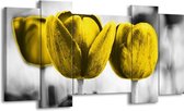 GroepArt - Schilderij - Tulpen - Geel, Wit, Grijs - 120x65 5Luik - Foto Op Canvas - GroepArt 6000+ Schilderijen 0p Canvas Art Collectie - Wanddecoratie