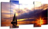 GroepArt - Schilderij - Boot - Grijs, Geel, Paars - 120x65 5Luik - Foto Op Canvas - GroepArt 6000+ Schilderijen 0p Canvas Art Collectie - Wanddecoratie